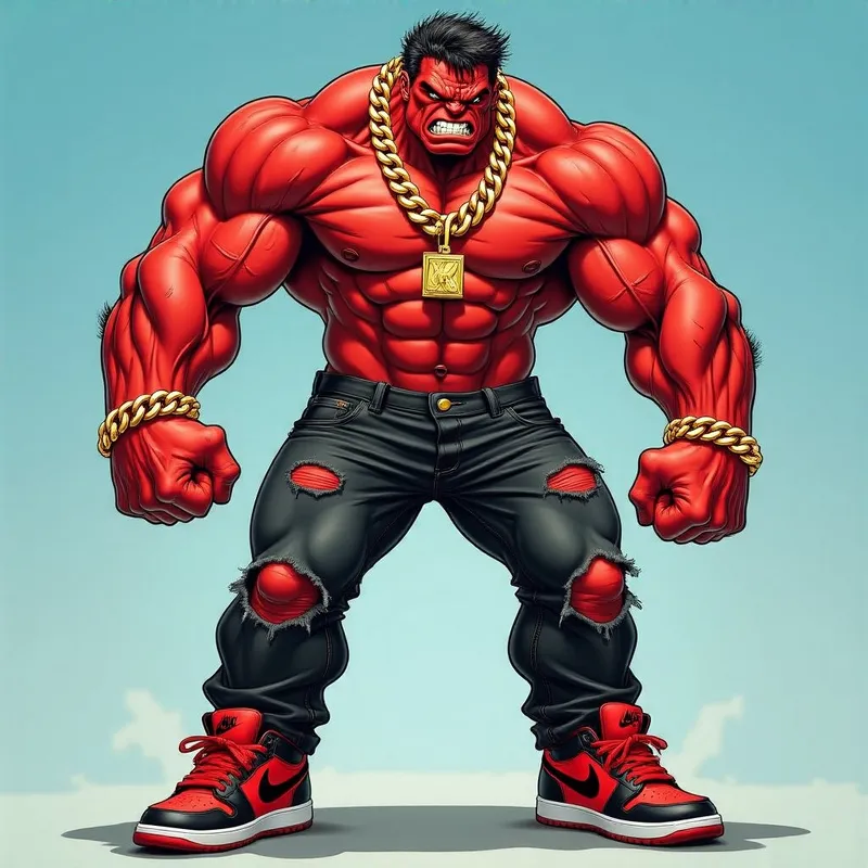 Dynamic Red Hulk in Action - Comic Art Style