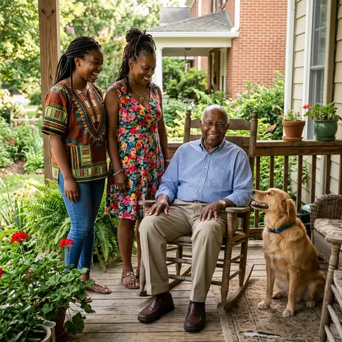 Black Women Outfit with Elderly Man and Dog
