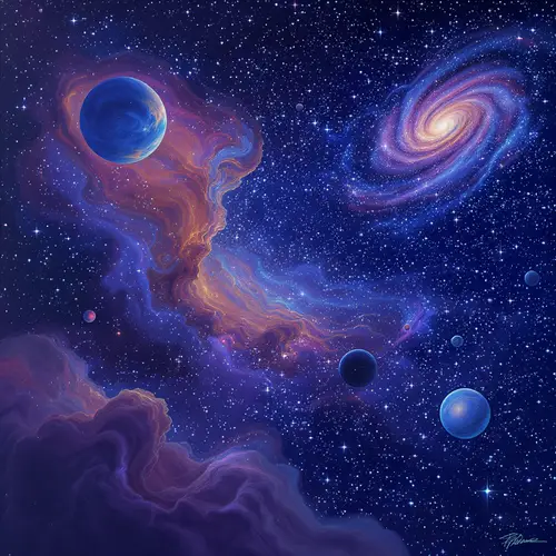 Surreal Cosmic Landscape: Vibrant Nebulas & Galaxies