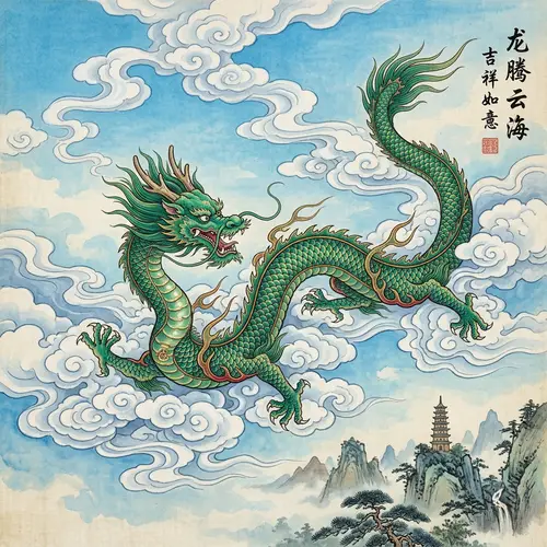 Majestic Green Dragon in Chinese Style Artwork