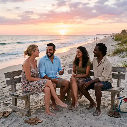 Multicultural Couples Conversing by the Beach | Romantic Sunset Scene