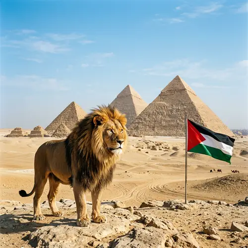 Classic Egyptian Pyramid Architecture with Majestic Lion