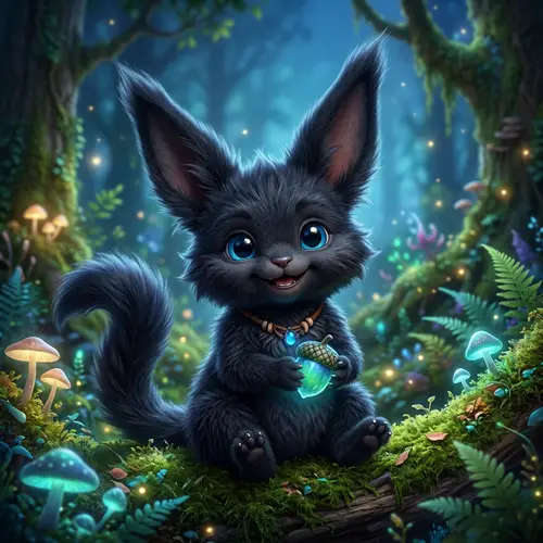 Cute Black Fur Character with Deep Sea Blue Eyes