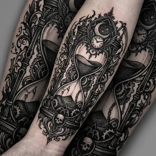 Dark Gothic Timer Blackwork Tattoo Design