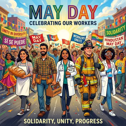Diverse Workers Celebrate May Day - Multicultural Poster