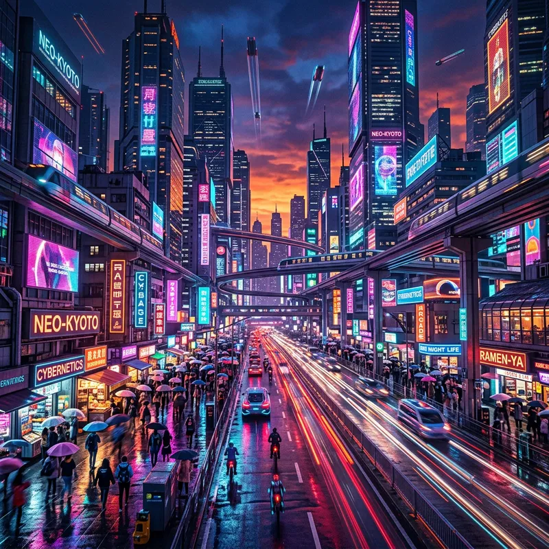 Futuristic Cyberpunk Cityscape with Vibrant Neon Lights