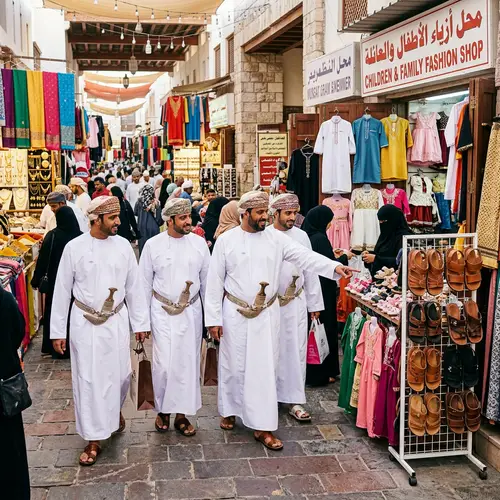 Omani Men Shopping for Clothes & Sandals in Modern Market