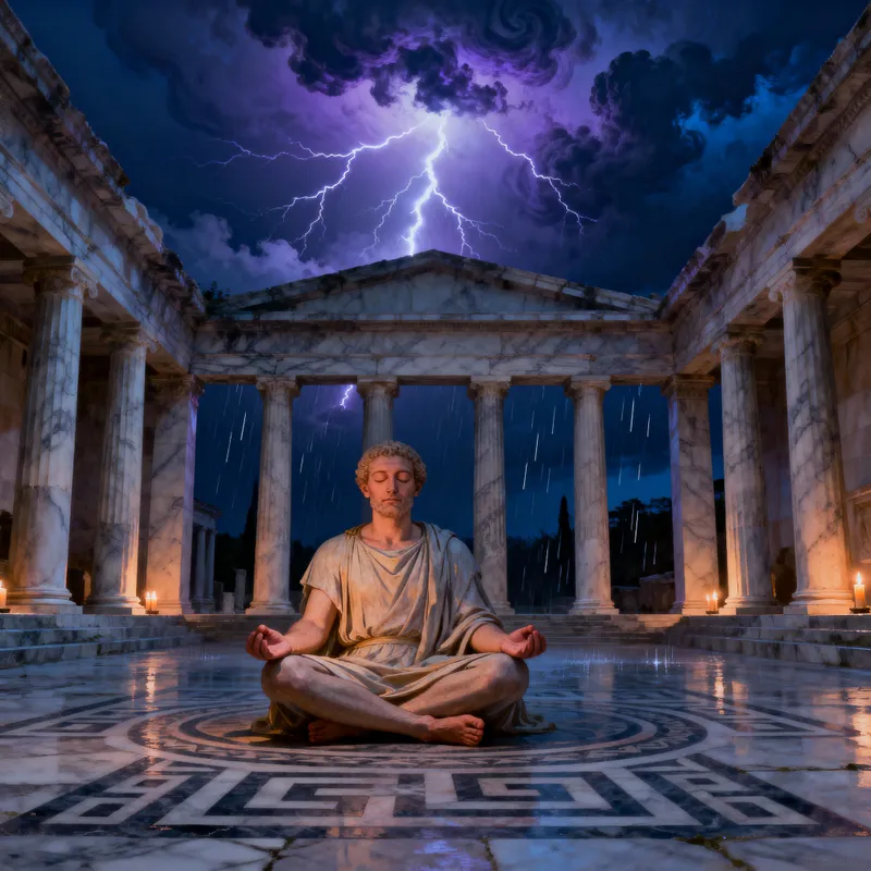 Marcus Aurelius Meditating Under Thunderous Skies Marcus Aurelius Meditating Under Thunderous Skies