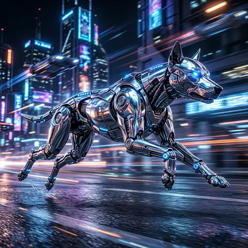 Futuristic Mechanical Dog with Glowing Blue Eyes | Agility & Speed