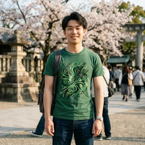 Abstract Green Three-Sword Motif T-Shirt Inspired by Roronoa Zoro