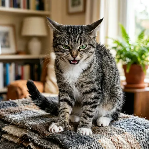 Grumpy Tabby Cat - Angry Feline with Emerald Eyes