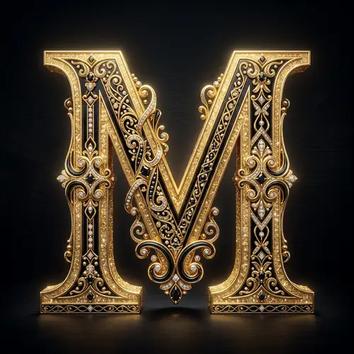 Illuminated Letter M: Golden & Black Jewel Aesthetic