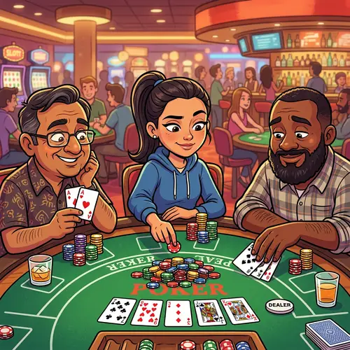 Playful Poker Players Around Table Illustration
