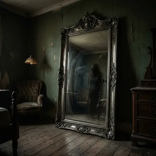 Horror Mirror - Eerie Antique Design in Dim Lit Room