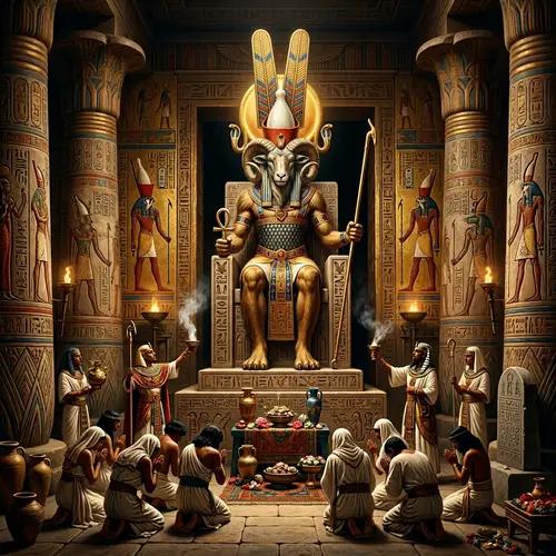 Amun-Ra: Ancient Egyptian God Depicted with Lion Body and Sun Disk