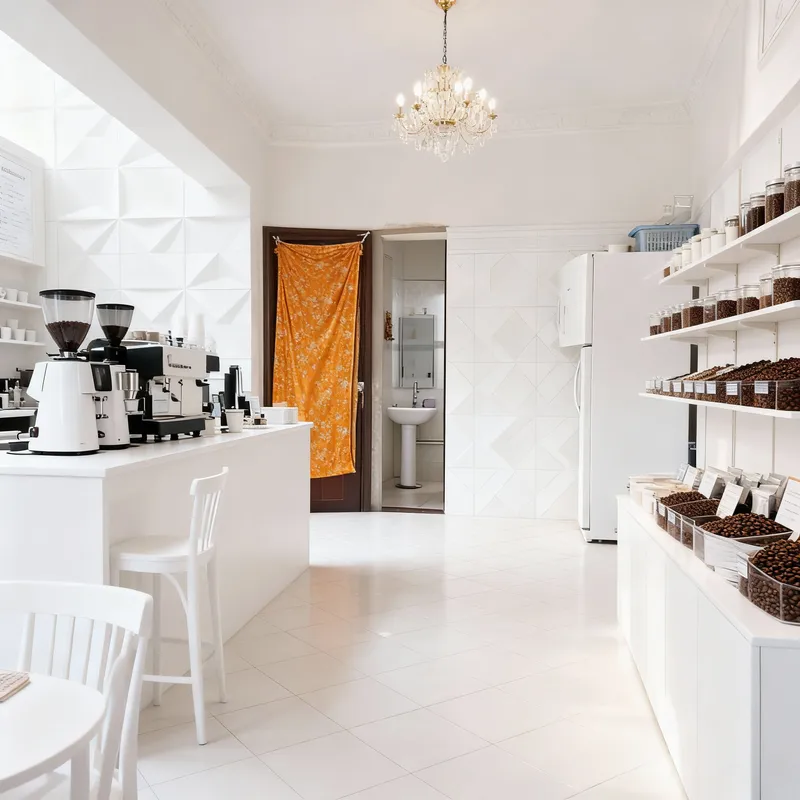 White Garage Design for Coffee Shop Startup