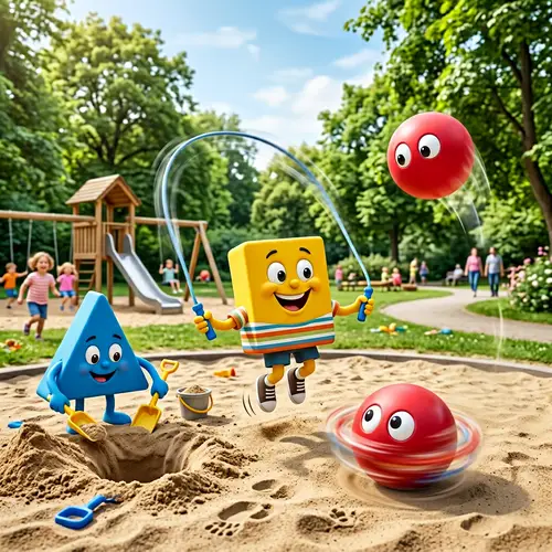 Playful Park Scene with Red Balls and Characters