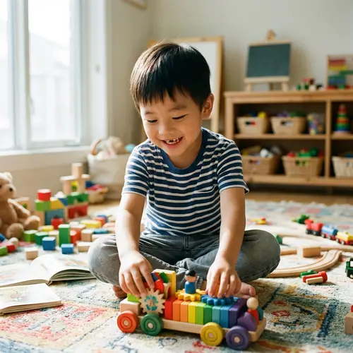 Young Asian Boy Playing with Rainbow Toy Car | Joyful and Engrossed
