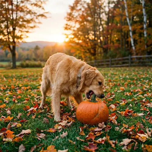 Joyful Dog Enjoys Pumpkin This Fall Season