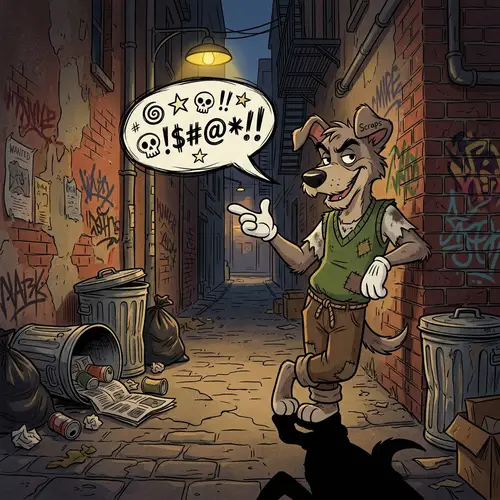 Anthropomorphic Stray Canine Character Illustration in City Alley