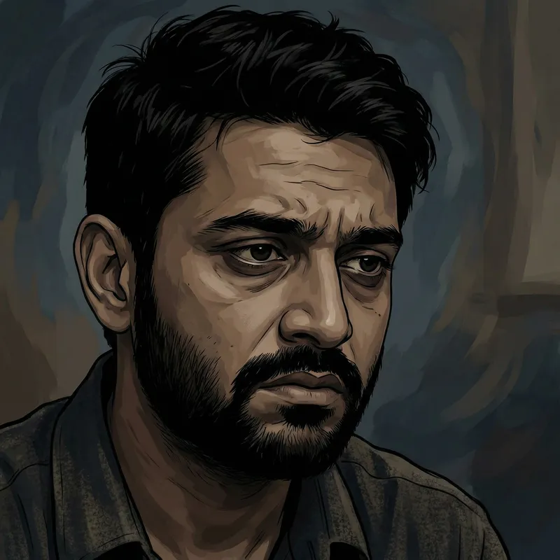 The Look of Guilt: Emotive South Asian Male Illustration