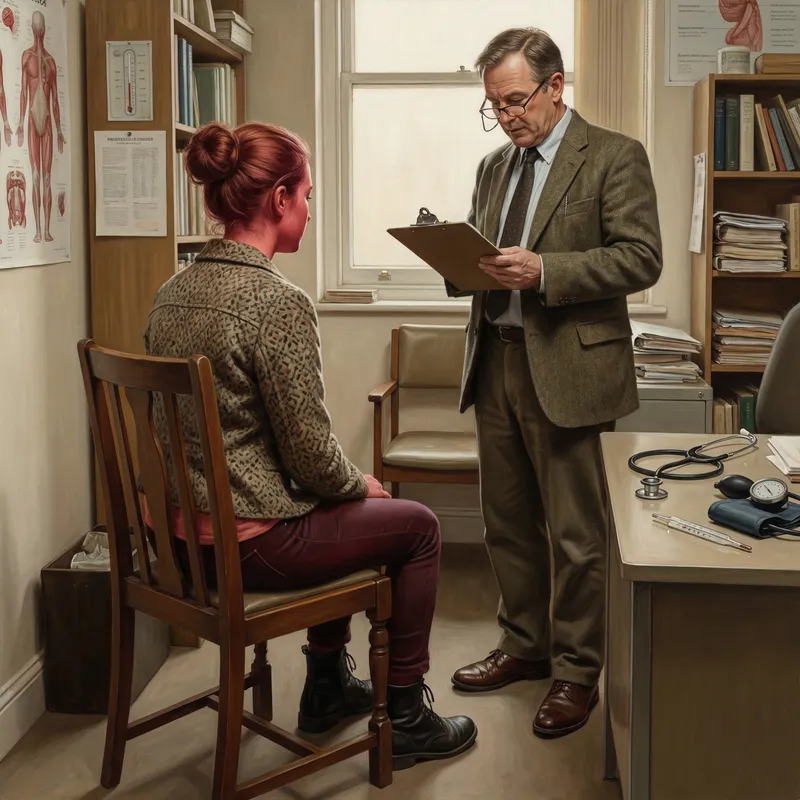 Hyperrealistic Oil Painting of Medical Exam Scene