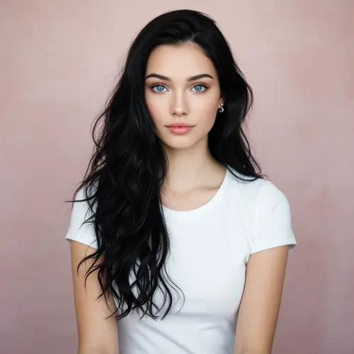 20-Year-Old Girl with Blue Eyes and Black Hair
