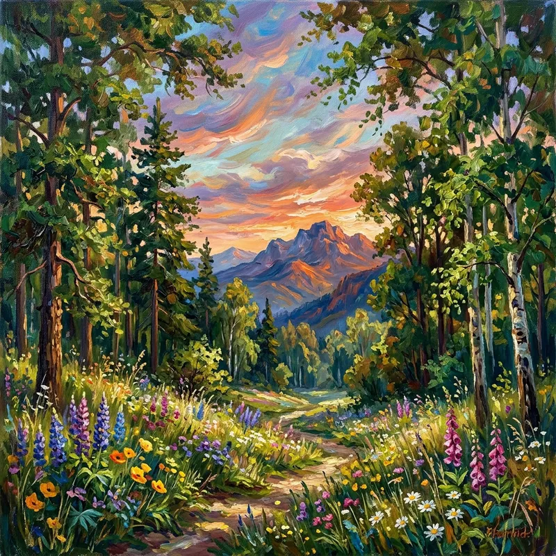 Beautiful Impressionist Forest Landscape Art