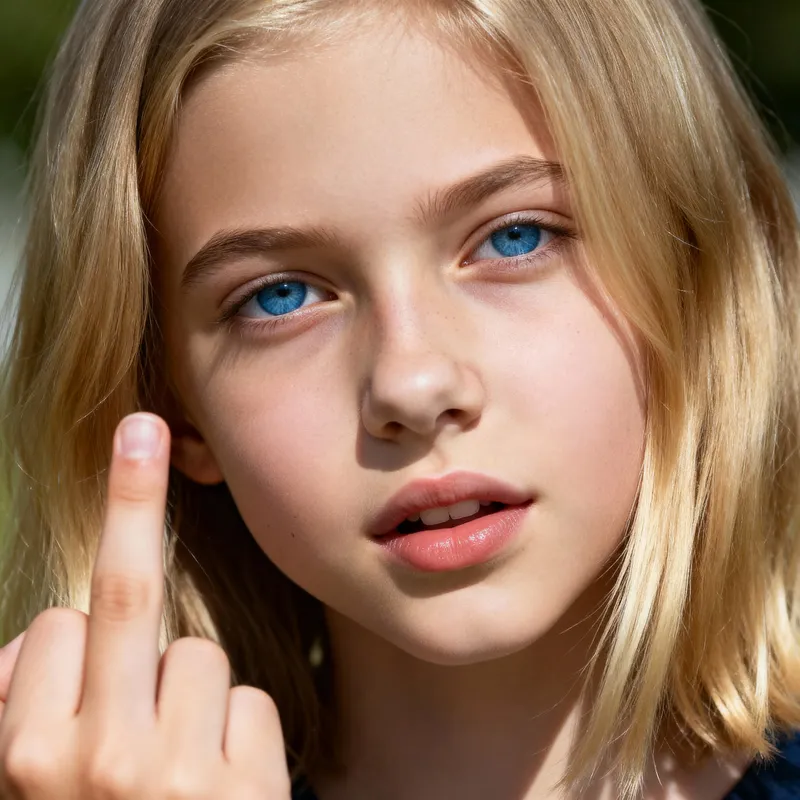 Blonde Girl with Blue Eyes: Expression of Defiance
