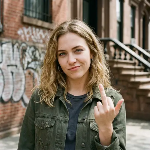 Blonde Girl with Blue Eyes: Expression of Defiance