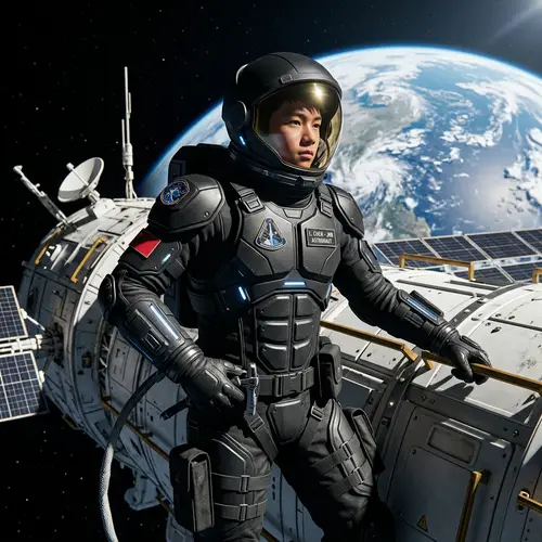 16-Year-Old Male Astronaut in Armoured Space Suit