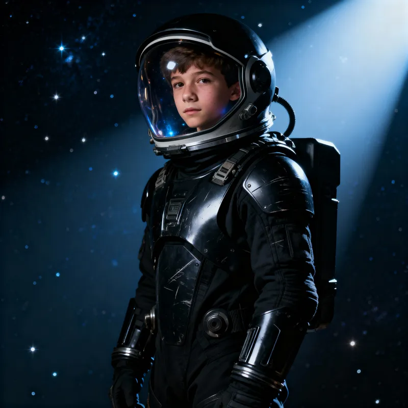 16-Year-Old Male Astronaut in Armoured Space Suit