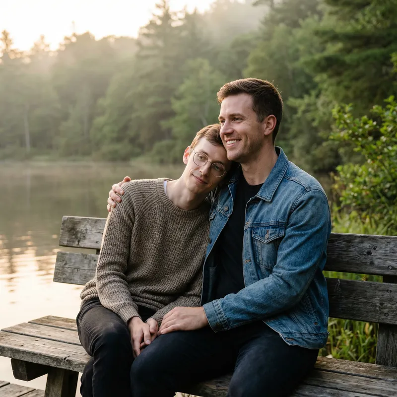 Joyful Moments: A Gay Couple in a Serene Setting
