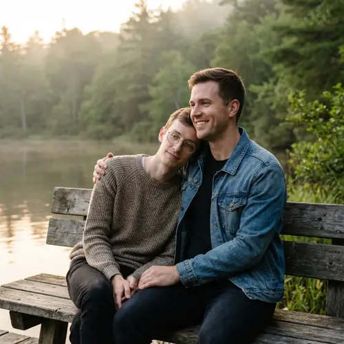 Joyful Moments: A Gay Couple in a Serene Setting