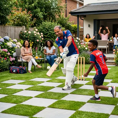 Family Cricket Match on Manicured Lawn | Friendly Game Scene