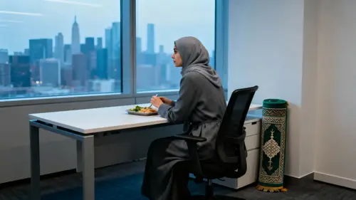 Reflective Lunch Break for a Muslim Woman at Work