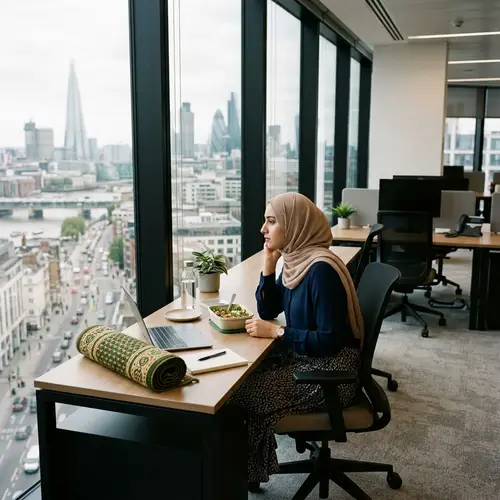Reflective Lunch Break for a Muslim Woman at Work