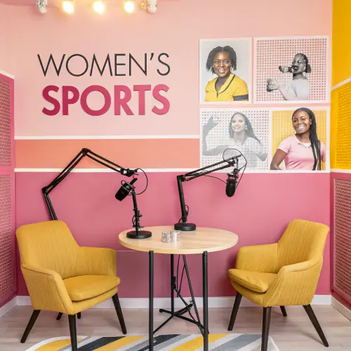 Chic Podcast Studio Decor for Female Sports Guests