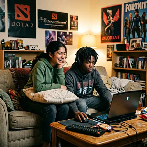 Teenage Girl Sitting on Boy's Lap while Playing Dota 2