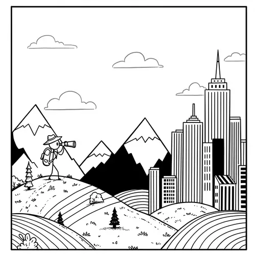 Black and White Book Illustration of a Stickman Adventure