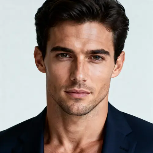 Stylish Caucasian Male in Navy Business Suit