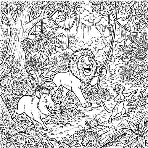 Monochrome Lion, Boar, and Meerkat Animated Image for Coloring