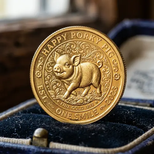Golden Miniature Pig Coin - Intricate Craftsmanship