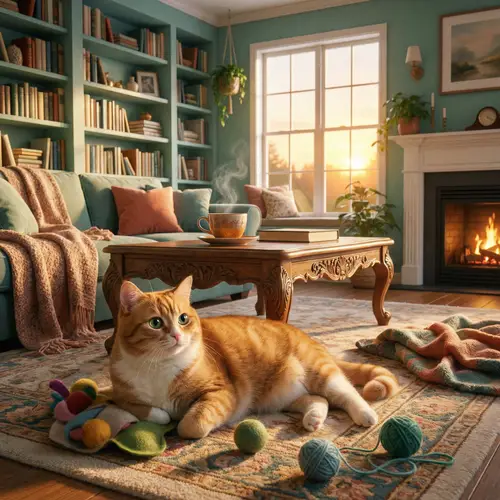 Cozy Vibes: Chubby Cat Relaxing in Warm Indoor Haven