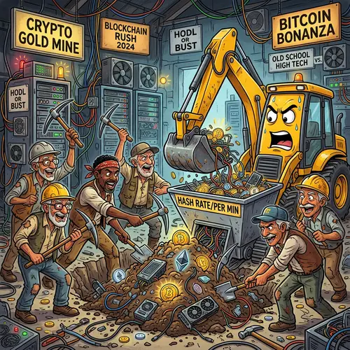Crypto Mining Cartoon: Old Men vs. Back-Actor Competition
