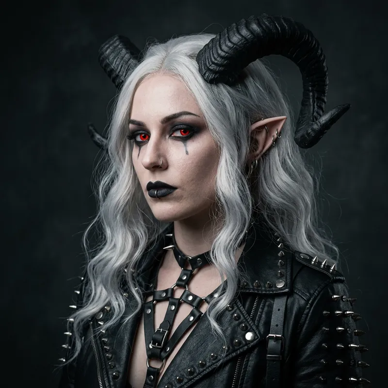 Pale-Skinned Demon Woman in Gothic Fashion Portrait