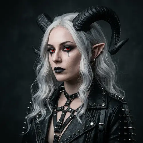 Pale-Skinned Demon Woman in Gothic Fashion Portrait
