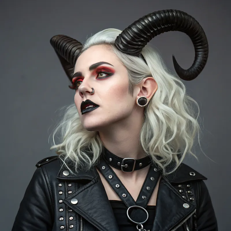 Pale-Skinned Demon Woman in Gothic Fashion Portrait