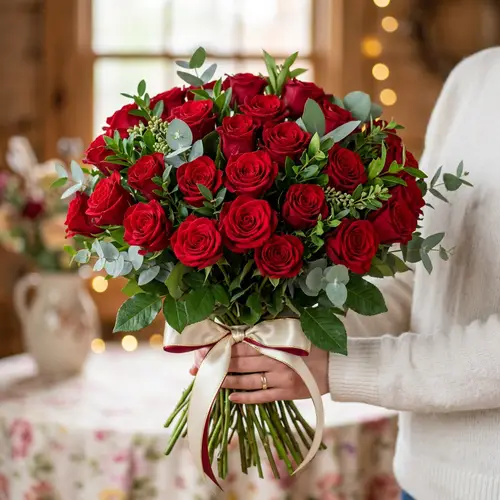 Elegant Fresh Red Roses Bouquet - Romantic Floral Art
