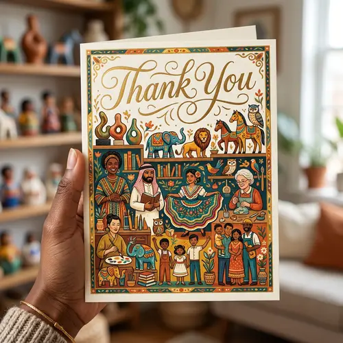 Elegant Thank-You Card with Figurines Store Theme